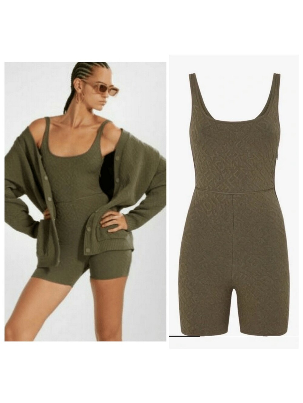 🆕️FENDI x SKIMS Embossed Jumpsuit Illinois Khaki Green IT 40 US 4 Rare Designer